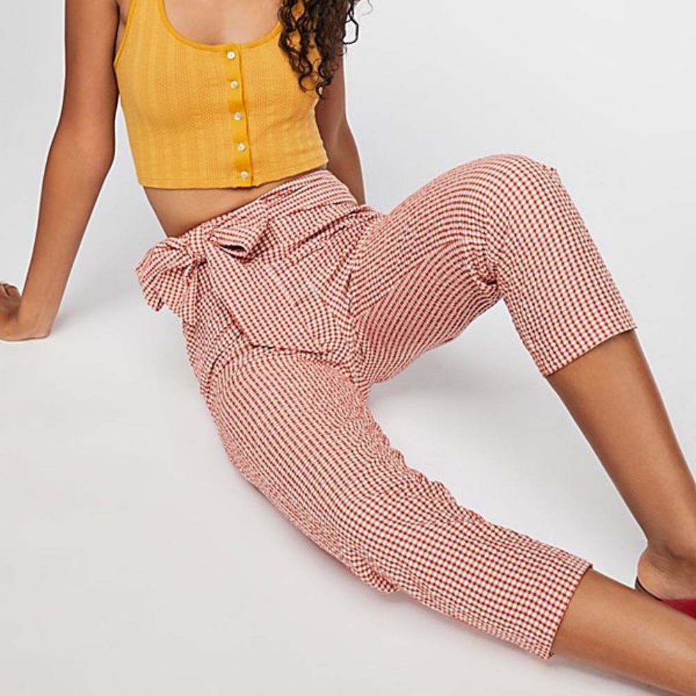 Free People West Side Tie Gingham Pants